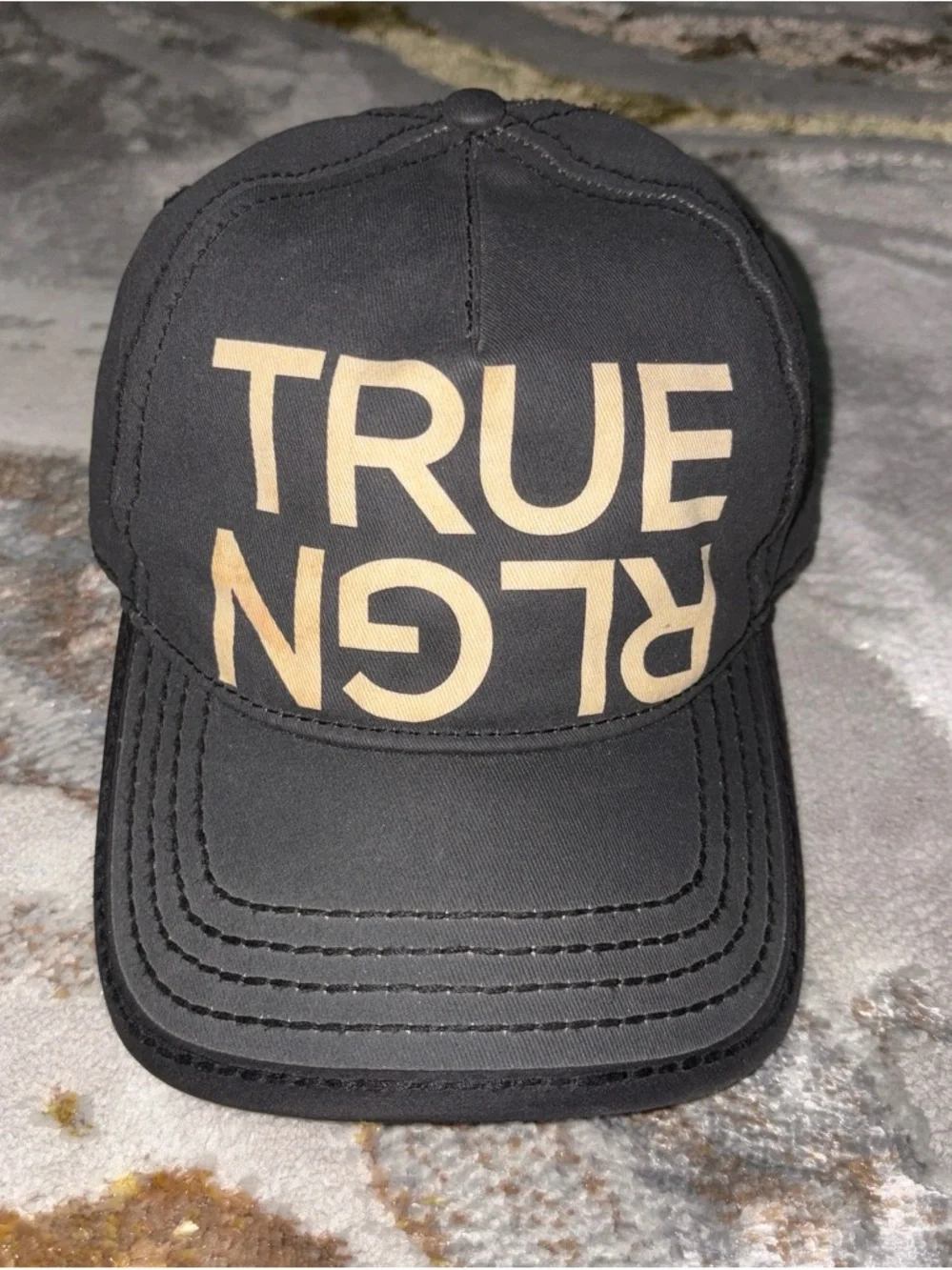 True Religion Black Baseball Cap with Tan Logo